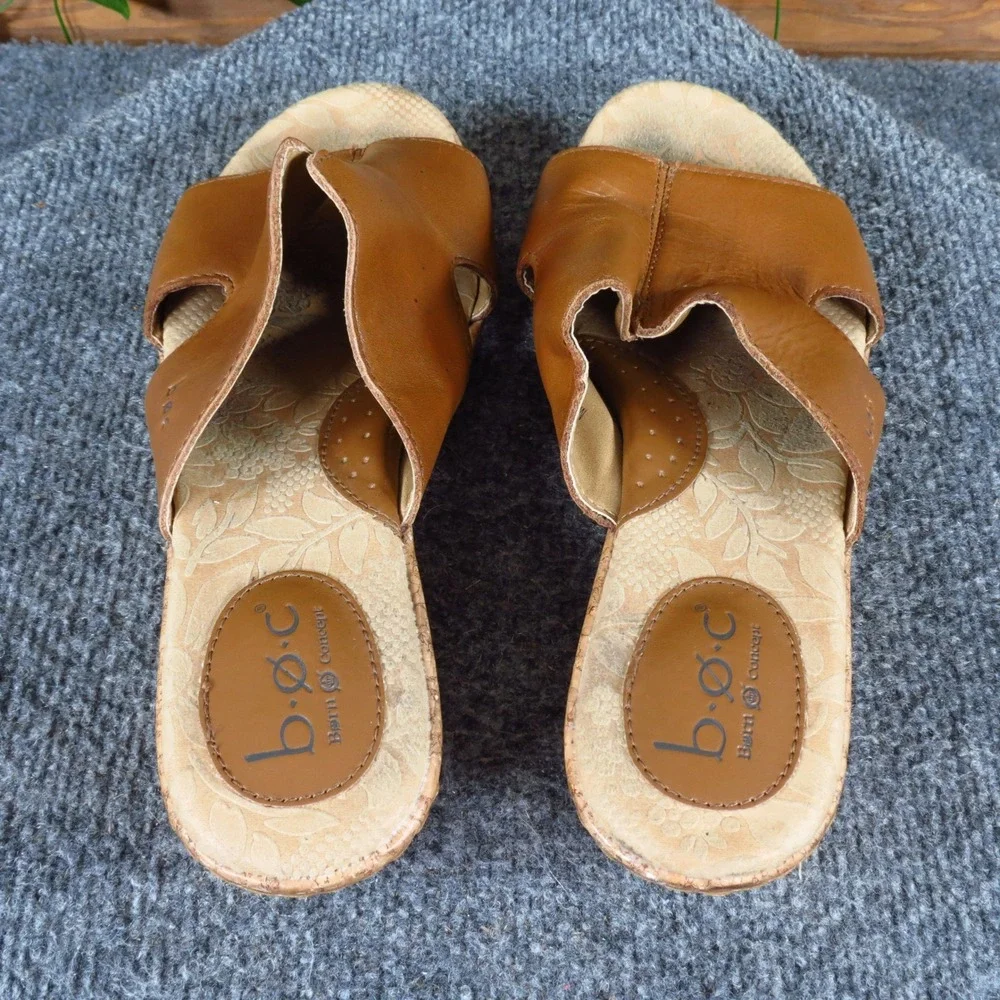 B.O.C. C64716 Women Shoe Wedge Sandal Size 9 Casual Comfort‎ Tan Brown Leather